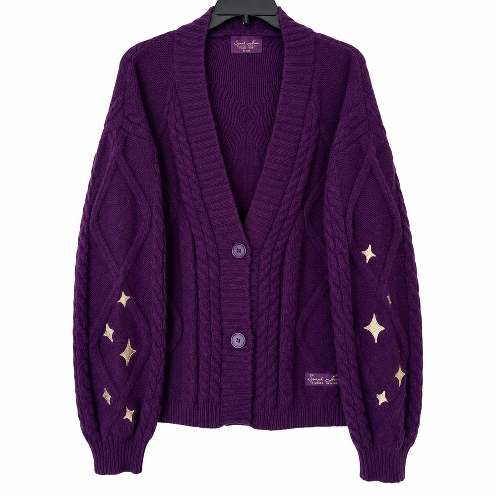 Taylor Swift Womens XL/2XL Speak Now Cardigan Purple Star Embroidered Knit Music